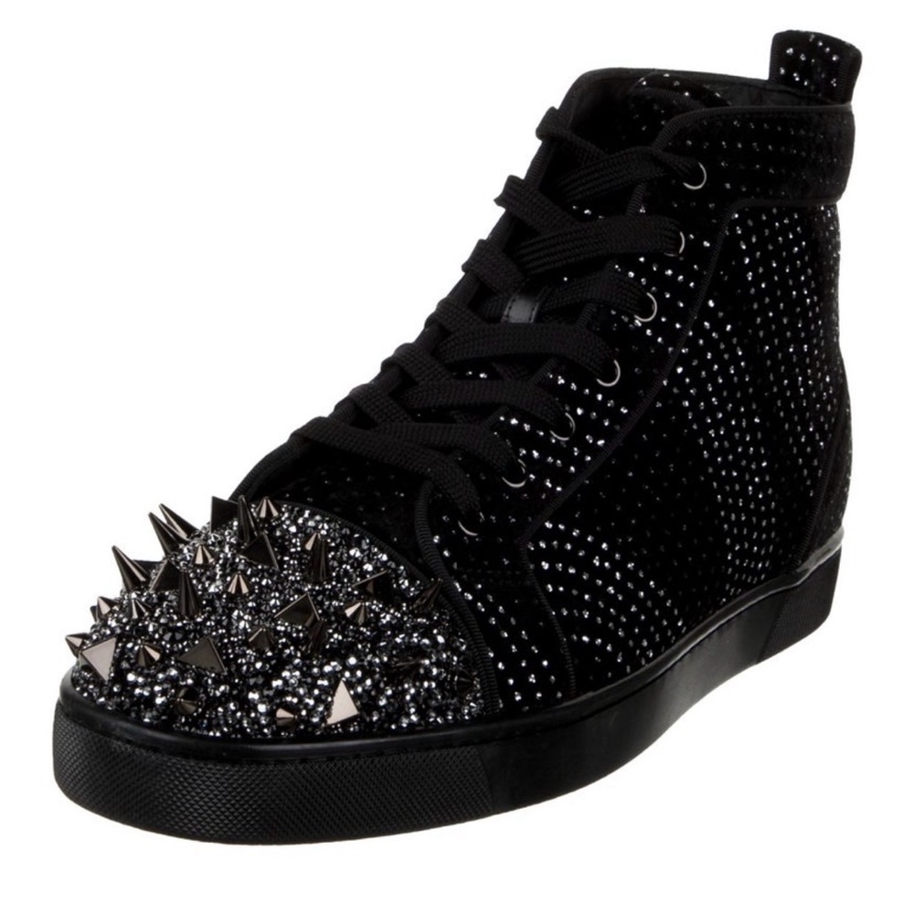 Christian Louboutin velvet Strass Lou Orlato Black Studded High-Top menSneaker